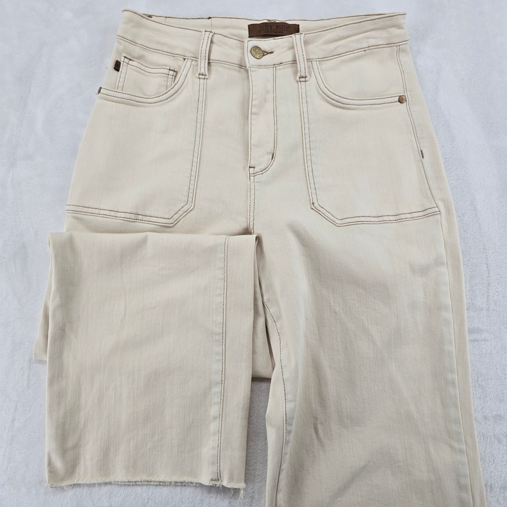 Judy Blue Jeans Womens 9/29 Wide Leg Cream Garment Dyed Raw Hem C High Rise
